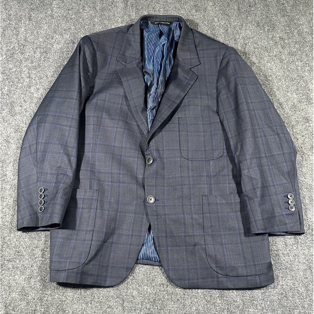 Coppley Mens Grey Plaid Lined Blazer 44R? LORO PIANA Tasmanian Super 150's